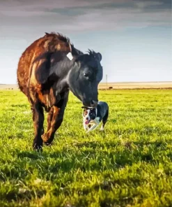 Black Cow And Dog Diamond Painting
