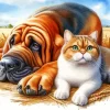 Bloodhound With Cat Diamond Painting