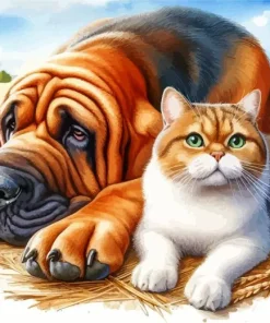 Bloodhound With Cat Diamond Painting