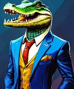 Blue Gentleman Crocodile Art Diamond Painting
