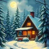 Cabin In Snow Woods Diamond Painting