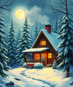 Cabin In Snow Woods Diamond Painting