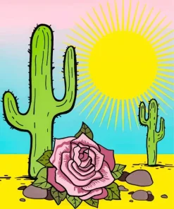 Cactus And Rose Diamond Painting