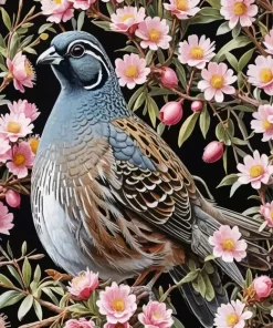 California Quail And Flowers Diamond Painting