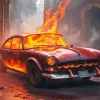 Car On Fire Diamond Painting
