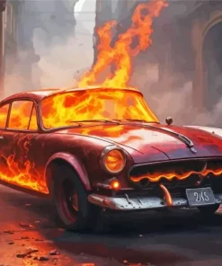Car On Fire Diamond Painting