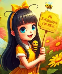 Cartoon Black Hair Girl Diamond Painting