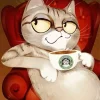 Cartoon Cat Drinking Coffee Diamond Painting