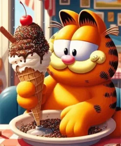Cartoon Cat Eating Ice Cream Diamond Painting