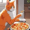 Cartoon Cat Eating Pizza Diamond Painting