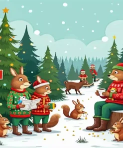Cartoon Christmas Animals Diamond Painting
