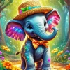 Cartoon Elephant Wearing A Hat Diamond Painting
