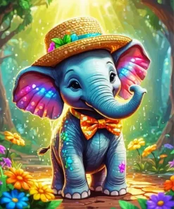 Cartoon Elephant Wearing A Hat Diamond Painting