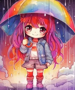 Cartoon Girl Holding Umbrella Diamond Painting