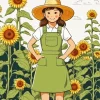 Cartoon Girl With Sunflowers Diamond Painting