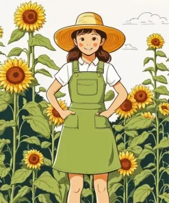 Cartoon Girl With Sunflowers Diamond Painting