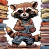Cartoon Rocket Raccoon Reading Diamond Painting