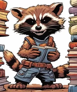 Cartoon Rocket Raccoon Reading Diamond Painting
