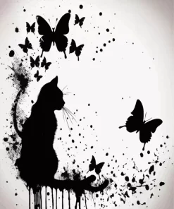 Cat And Butterfly Silhouette Diamond Painting