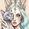 Cat And Girl Art Diamond Painting