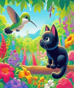 Cat And Hummingbird Diamond Painting