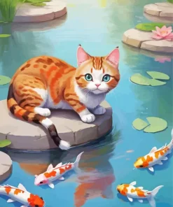 Cat And Koi Fish Diamond Painting