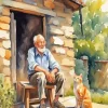 Cat And Old Man Diamond Painting