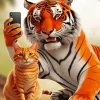 Cat And Tiger Taking Selfie Diamond Painting