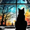 Cat By Window Silhouette Diamond Painting