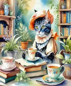 Cat Drinking Tea Art Diamond Painting
