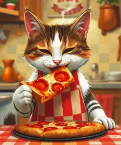 Cat Eating Pizza Diamond Painting