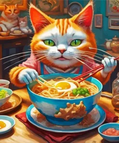 Cat Eating Ramen Diamond Painting
