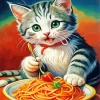Cat Eating Spaghetti Diamond Painting