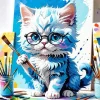 Cat Holding Paintbrush Art Diamond Painting