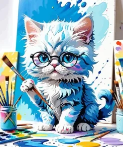 Cat Holding Paintbrush Art Diamond Painting
