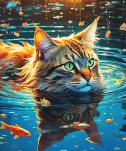 Cat In Pond Diamond Painting