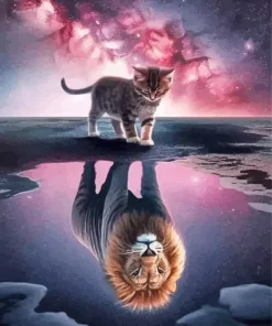 Cat Lion Reflection Diamond Painting
