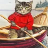 Cat Rowing A Boat Diamond Painting