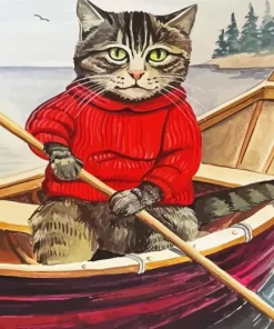 Cat Rowing A Boat Diamond Painting