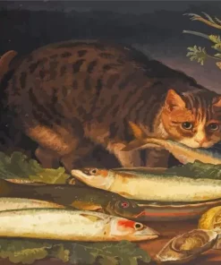 Cat Stealing Fish Diamond Painting