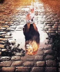 Cat Water Reflection Lion Diamond Painting