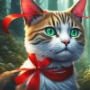 Cat With Red Ribbon Diamond Painting