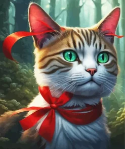 Cat With Red Ribbon Diamond Painting