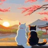 Cats Looking At Sunset Diamond Painting