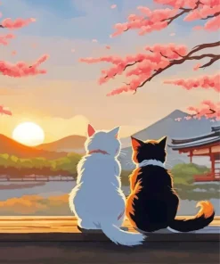 Cats Looking At Sunset Diamond Painting