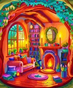 Chair By Fireplace Art Diamond Painting