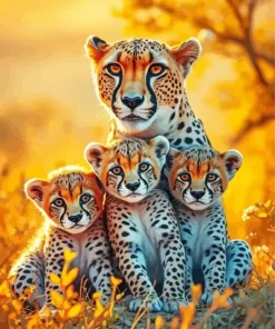 Cheetah And Cubs Diamond Painting