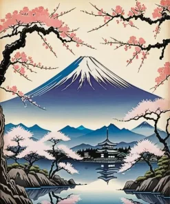 Cherry Blossom Japan Mountain Fuji Diamond Painting