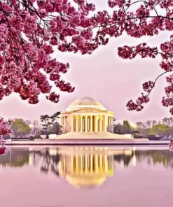 Cherry Blossom Jefferson Memorial Diamond Painting