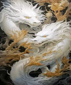 Chinese White Dragons Diamond Painting